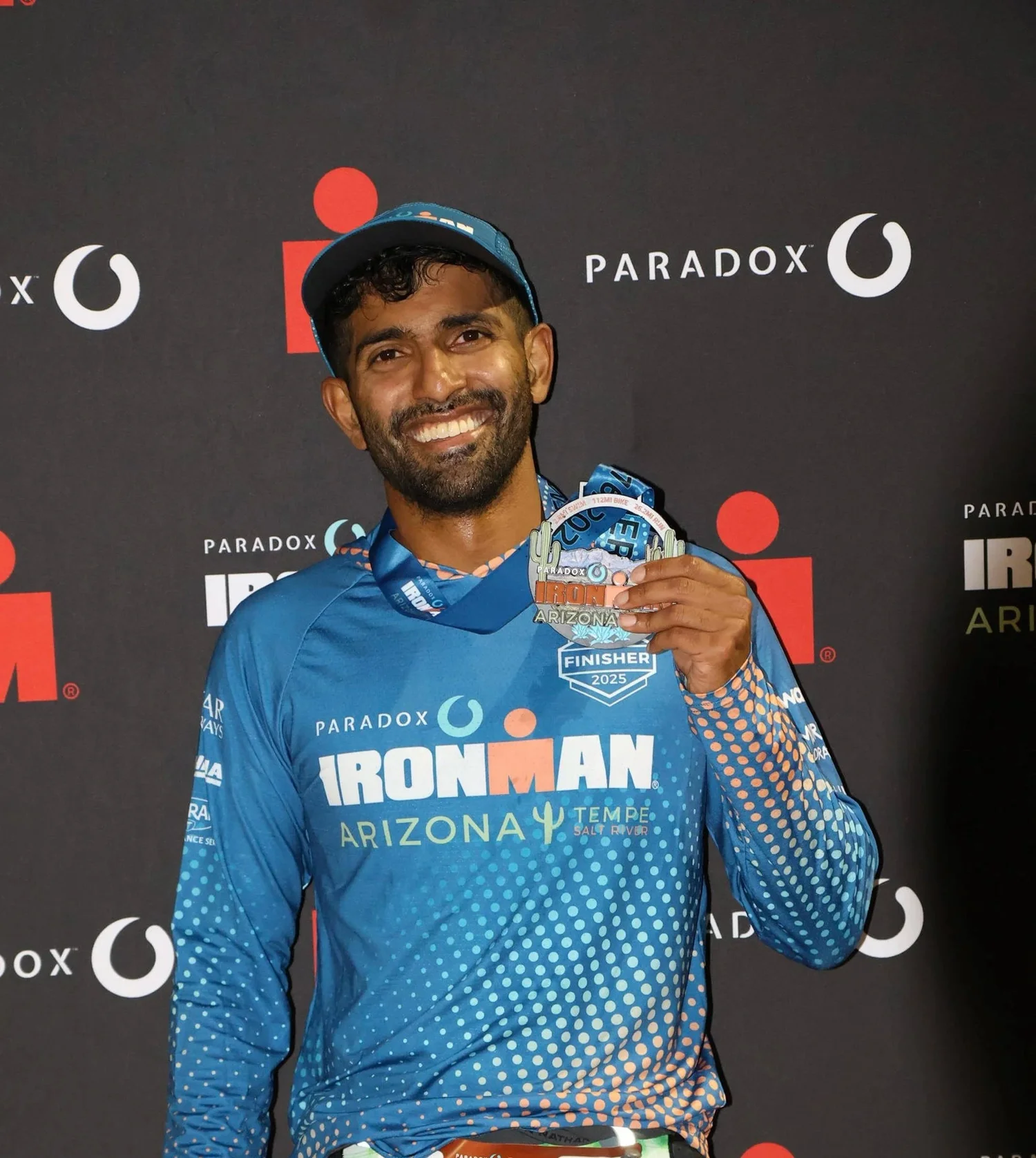 Rocky celebrating finishing IM Arizona
